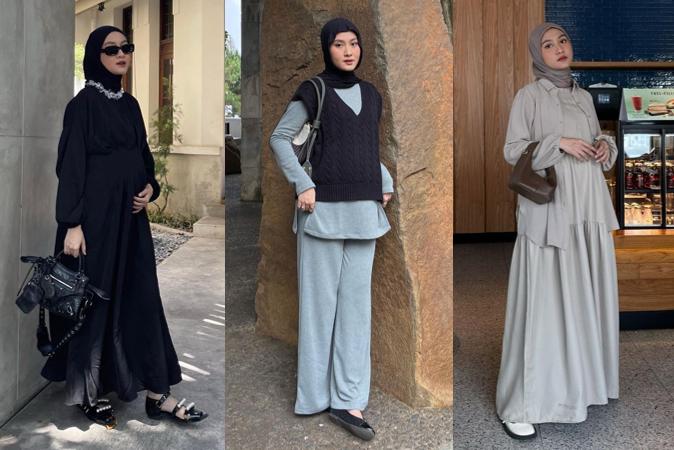 11 OOTD Hijab untuk Bumil ala Inas Rana, Comfy dan Stylish