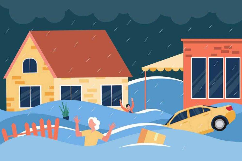 Ilustrasi banjir bandang. (freepik.com/pch.vector)