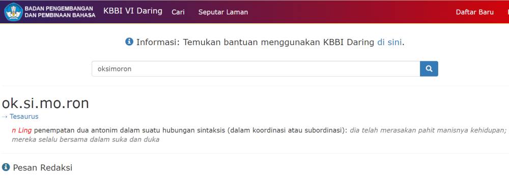 kata "oksimoron" dalam KBBI (dok. Pribadi/Helmi Elena)