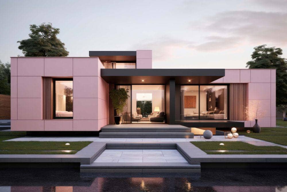 ilustrasi fasad rumah minimalis warna pink (rawpixel.com/rawpixel)
