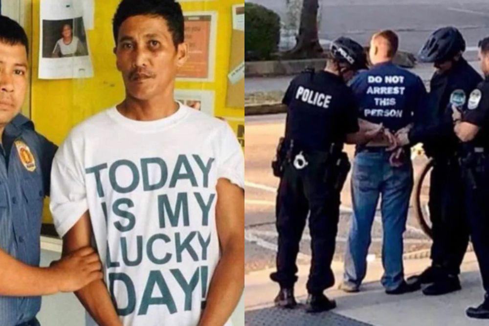 7 Tulisan Kocak di Kaus Orang yang Diamankan Polisi, Ironis Banget!