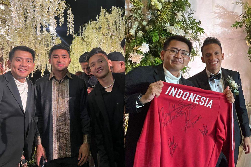 7 Potret Angga Putra Berburu Tanda Tangan Timnas di Resepsi Egy-Adiba