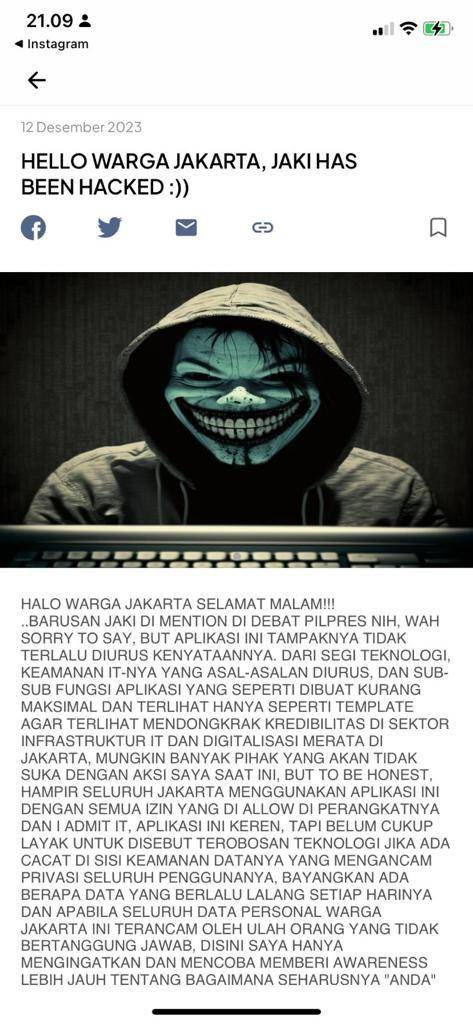 Aplikasi JAKI kena hack (Dok. IDN Times)
