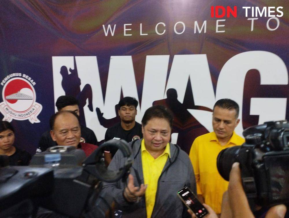 Ketua Umum PB WI Airlangga Hartanto saat hadir di IWAG 2023 (IDN Times/Doni Hermawan)