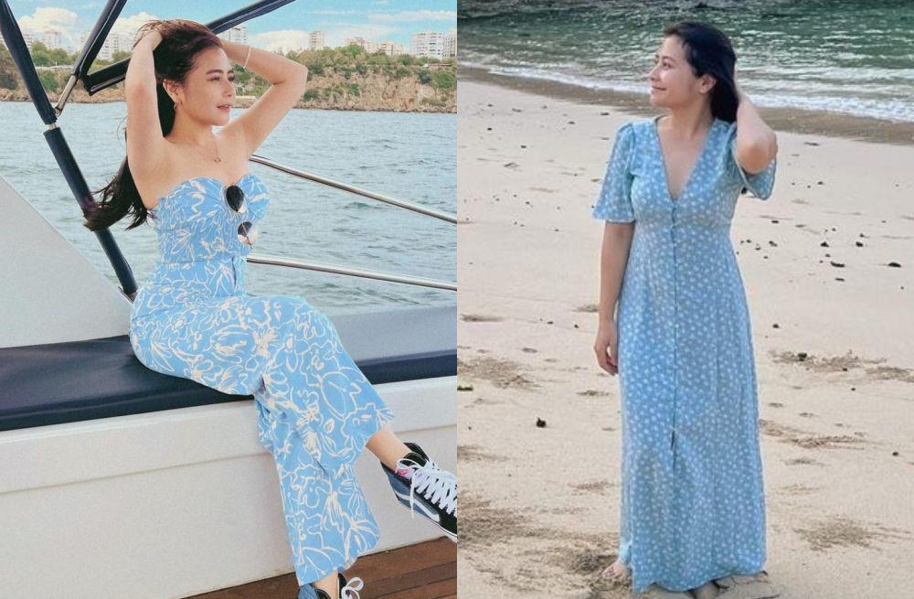 8 Pilihan Outfit Nuansa Warna Biru Muda ala Prilly Latuconsina, Manis!