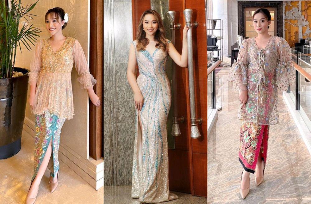 10 Inspirasi Kebaya dan Dress Cinthia Karani, Trendy dan Glamor