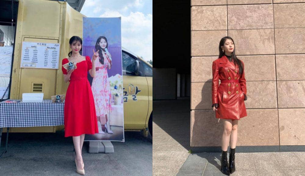 8 Inspirasi Outfit Natal Bernaunsa Merah ala IU, Stunning!