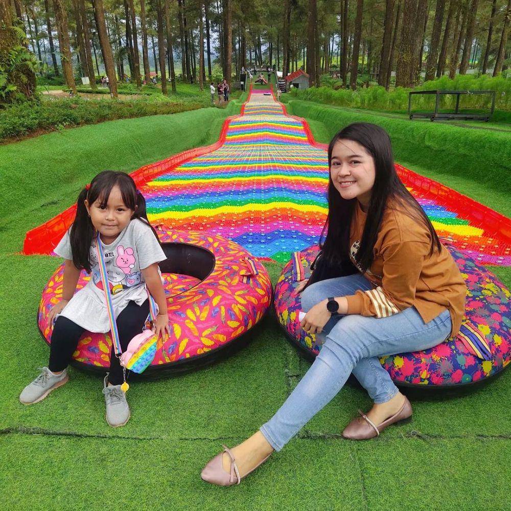 wahana perosotan pelangi di Hutan Pinus Limpakuwus (instagram.com/ikkafelisha96)