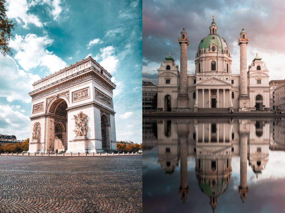 Arc de Triomphe, Prancis dan Vienna church, Austria (unsplash.com/bastien_nvs | unsplash.com/ericjh)