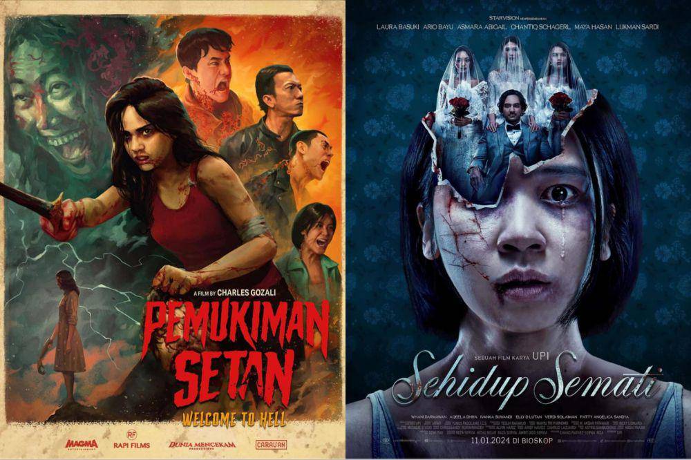 Film januari 2024 (dok. Starvision Plus / Sehidup Semati | dok. Rapi Films / Pemukiman Setan)