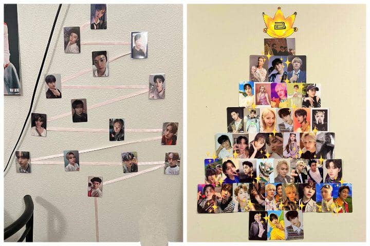 Dekorasi pohon natal menggunakan photocard bias (x.com/celandinety | x.com/TinKangDaesung)