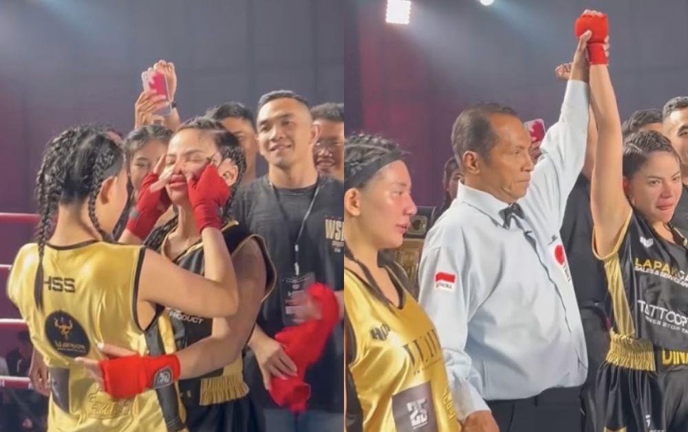 Momen Dinar Candy Tanding Tinju Lawan Berlliana, Bibirnya sampai Pecah