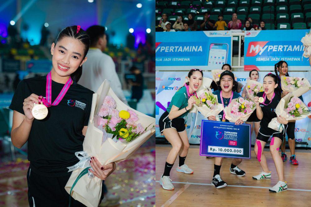 potret Aqeela Calista, Cinta Laura, dan Bastian Steel juara estafet (instagram.com/aqeelacalista)
