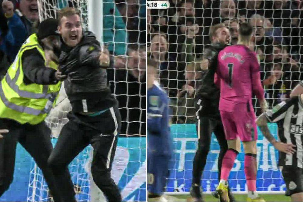 Seorang penggemar masuk ke lapangan dalam laga Chelsea vs Newcastle (https://twitter.com/ESPNFC/