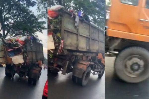 Penampakan truk kebersihan dengan bak oleng yang beroperasi di jalanan Makassar, April 2023. (Dok. Instagram/makassar_iinfo)
