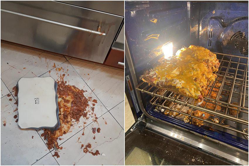 8 Momen Apes saat Memasak Lasagna, Sampai Tumpah Gini