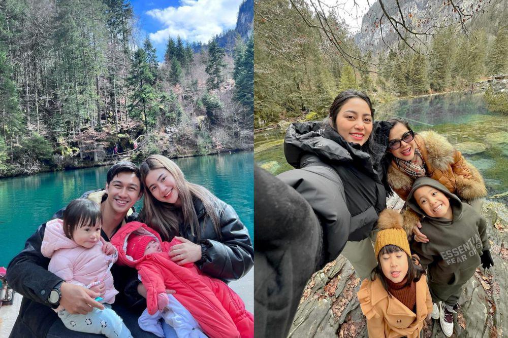 9 Potret Seleb Kunjungi Danau Blausee saat Liburan di Swiss
