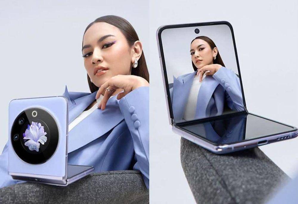 potret mahaliniraharja bersama TECNO PHANTOM V Flip 5G (instagram.com/tecnoindonesia)