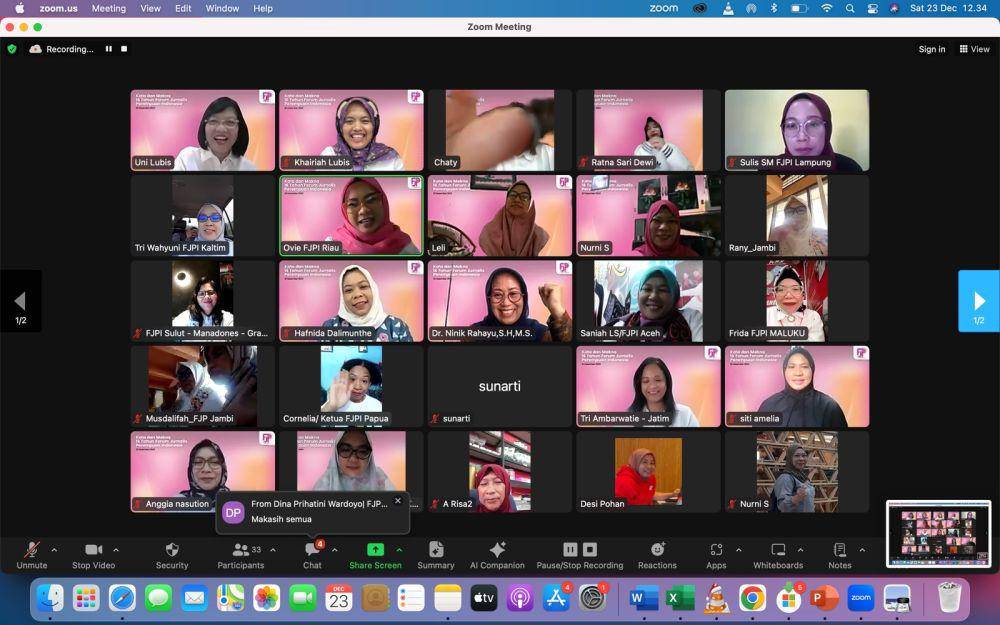 Perayaan HUT ke-16 FJPI yang digelar secara virtual. (Dok, FJPI)