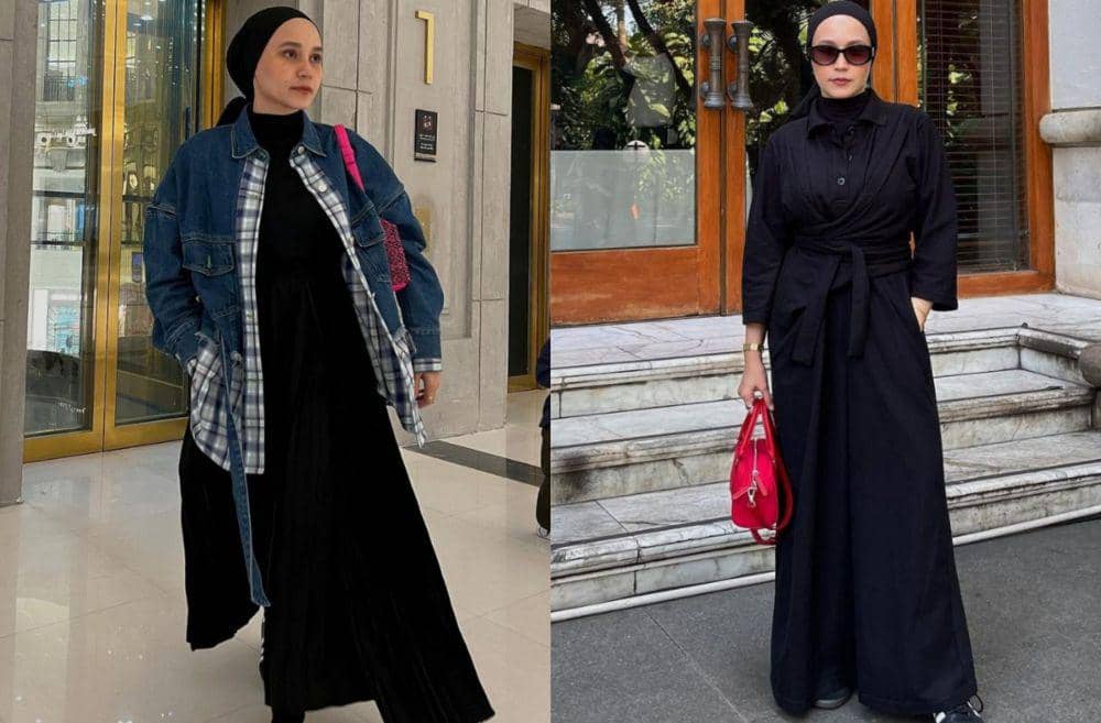 8 Inspirasi Black Outfit Pakai Turban ala Nissa Chair, Fashionable!