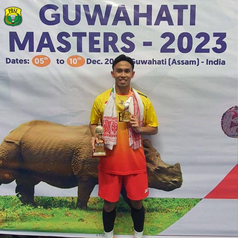 Yohanes Saut Mercellyno saat menjuarai Guwahati Masters 2023 (twitter.com/INABadminton)