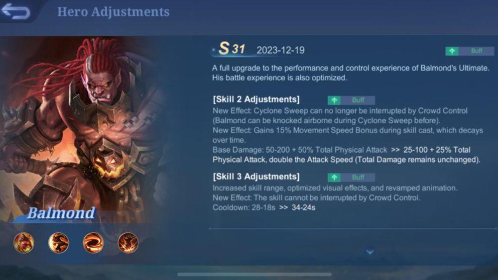 buff terbaru skill Balmond yang sakit. (dok. Moonton/Mobile Legends)