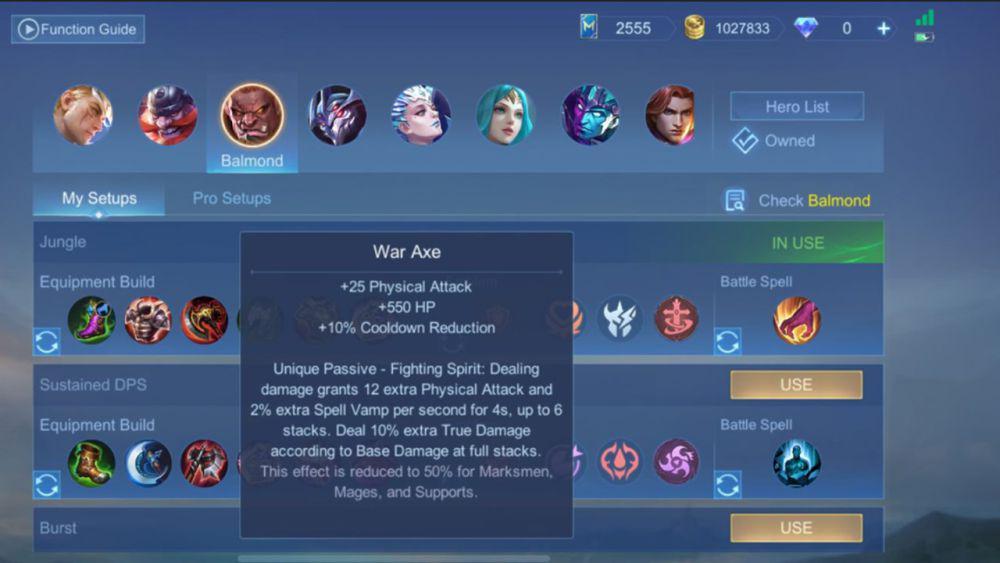 cuplikan build War Axe terbaru yang sangat krusial bagi Balmond. (dok. Moonton/Mobile Legends)