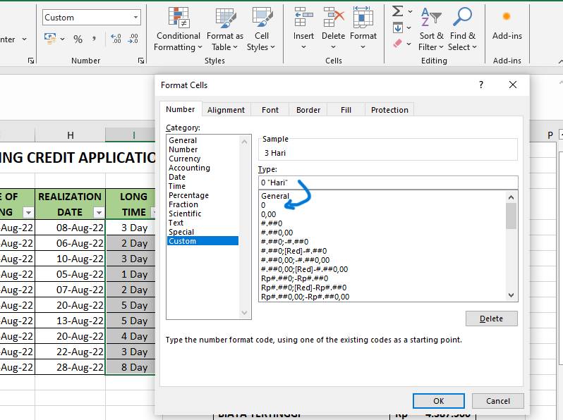 ilustrasi cara custom tipe data di excel (dok. Pribadi/Nurul Fitriyah D.A)