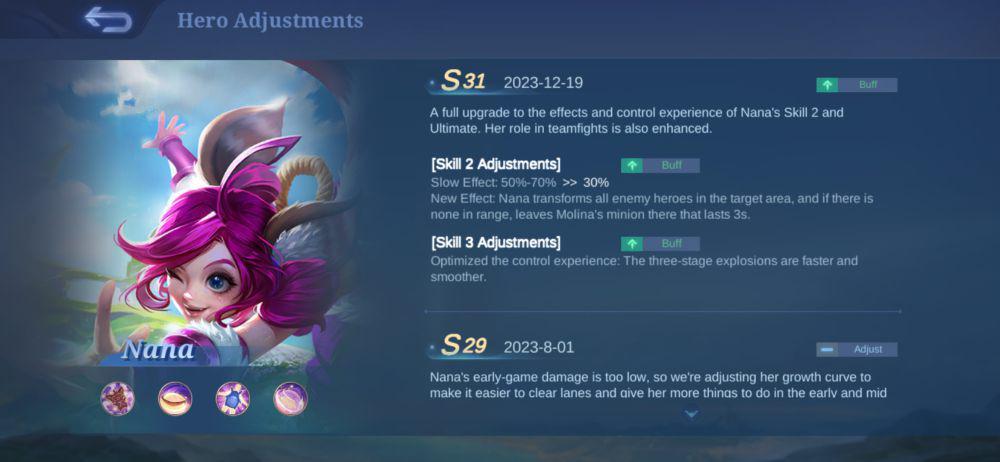 penjelasan buff Nana pada patch terbaru (dok. Moonton/Mobile Legends: Bang Bang)