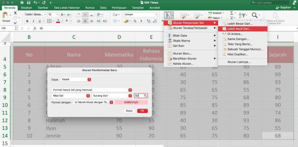 ilustrasi conditional formatting (IDN Times/Laili)