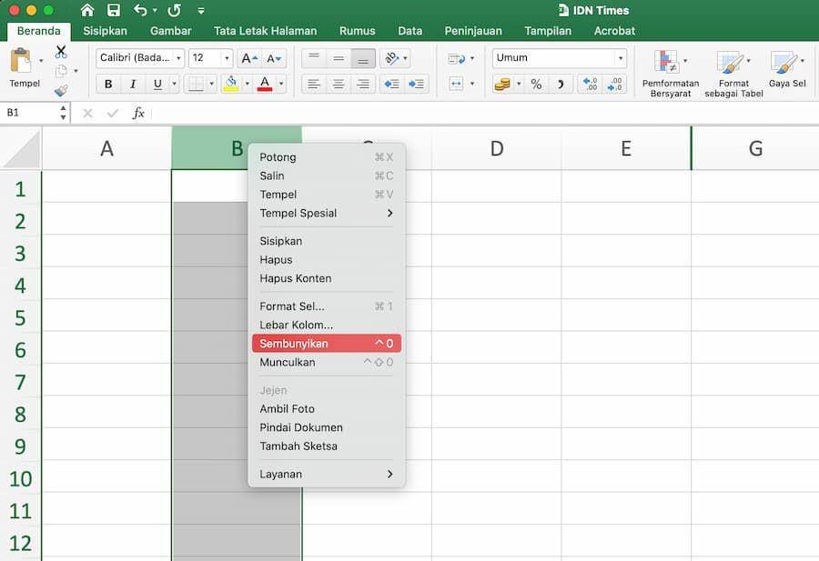 ilustrasi cara hide kolom di Excel (IDN Times/Laili)
