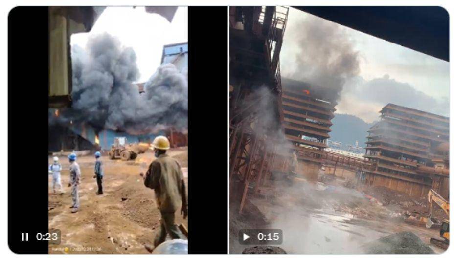 Tangkapan layar video kebakaran di kawasan pabrik pengolahan nikel PT Gunbuster Nickel Industry (GNI) di Kabupaten Morowali Utara, Sulawesi Tengah, Kamis (28/12/2023), yang beredar di media sosial. (Twitter/Jatamnas)