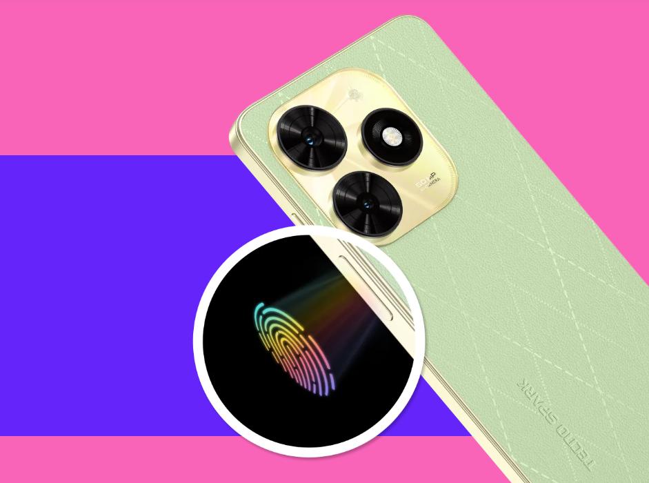 ilustrasi pemindai sidik jari di tombol daya TECNO SPARK 20C (https://www.tecno-mobile.com/phones/product-detail/product/spark-20c/)