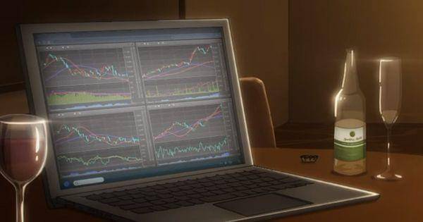 Grafik pergerakan ekonomi yang terpantau melalui laptop milik Mei Mei ( Dok. Mappa / Jujutsu Kaisen 2 )