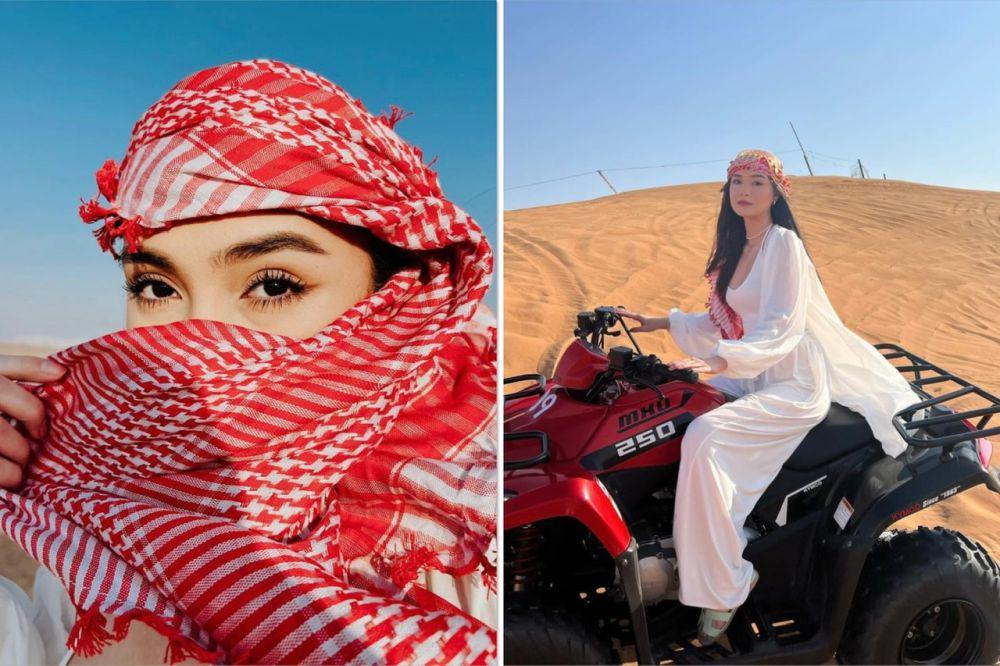8 Potret Caitlin Halderman Naik ATV di Dubai, sambil Pakai Sorban!