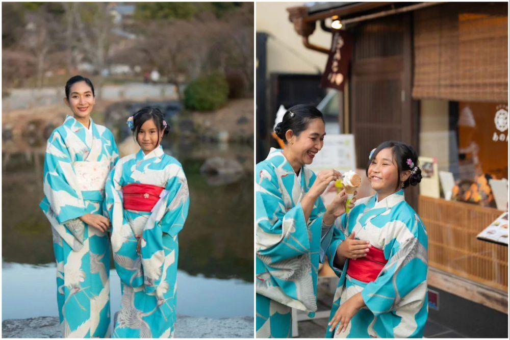 10 Potret Happy Salma dan Anaknya Pakai Kimono di Jepang