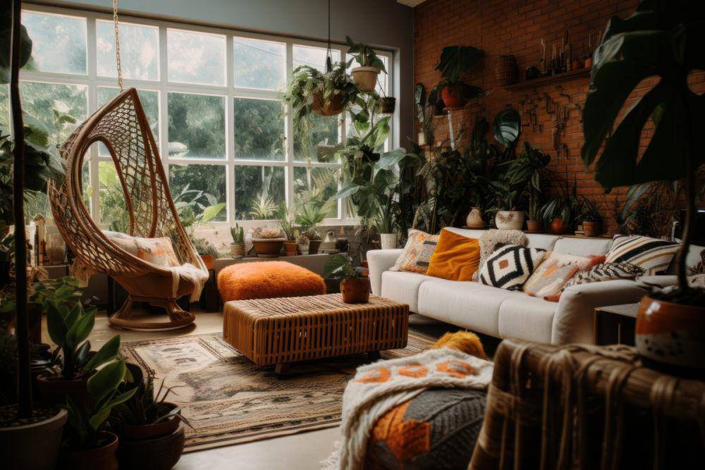 ilustrasi desain ruang keluarga bohemian rustic (rawpixel.com/rawpixel)