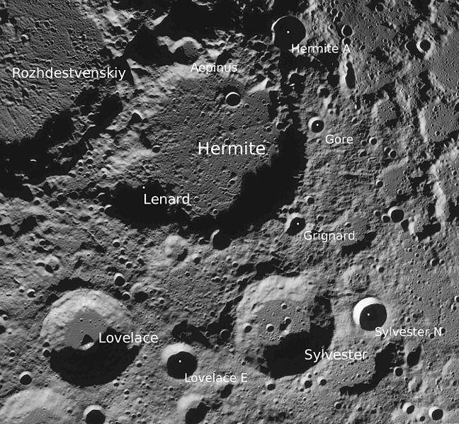 lokasi Kawah Hermite yang berada di kutub utara Bulan (commons.wikimedia.org/NASA / LRO_LROC_TEAM)