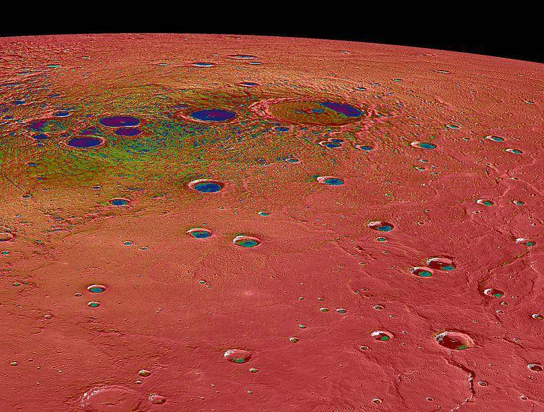 potret tangkapan gambar kutub utara Merkurius dari The MESSENGER yang secara mengejutkan punya suhu sangat dingin (commons.wikimedia.org/NASA/Johns Hopkins University Applied Physics Laboratory/Carnegie Institution of Washington)