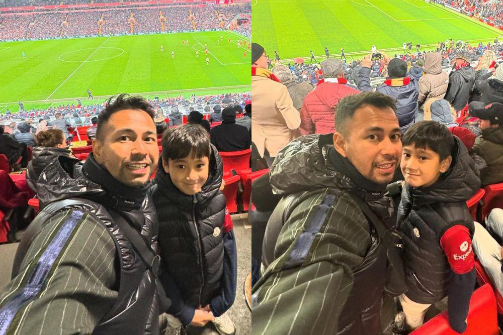 potret Raffi dan Rafathar nonton Liverpool di Anfield (instagram.com/raffinagita1717)