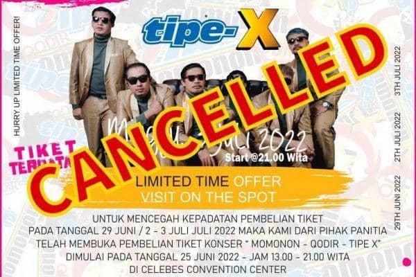 Unggahan band Tipe-X yang batal tampil di Pekan Raya Makassar. Instagram/tipe-x official