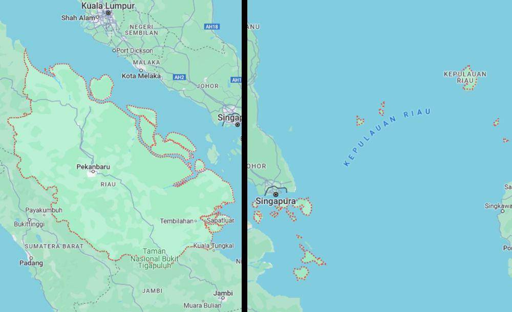 Peta Provinsi Riau dan Kepulauan Riau (tangkapan layar Google Maps)