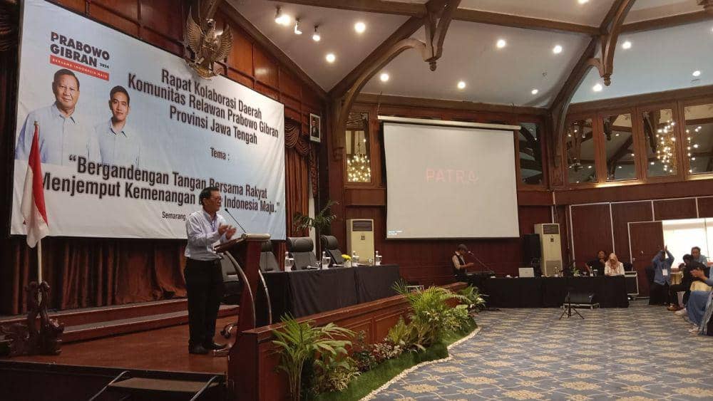 Herry Darman, Ketua Umum Relawan Perjuang Kemenangan di sela pemantapan strategi pemenangan bagi Prabowo-Gibran di Patrajasa Semarang, Kamis (4/1/2023). (IDN Times/Fariz Fardianto)
