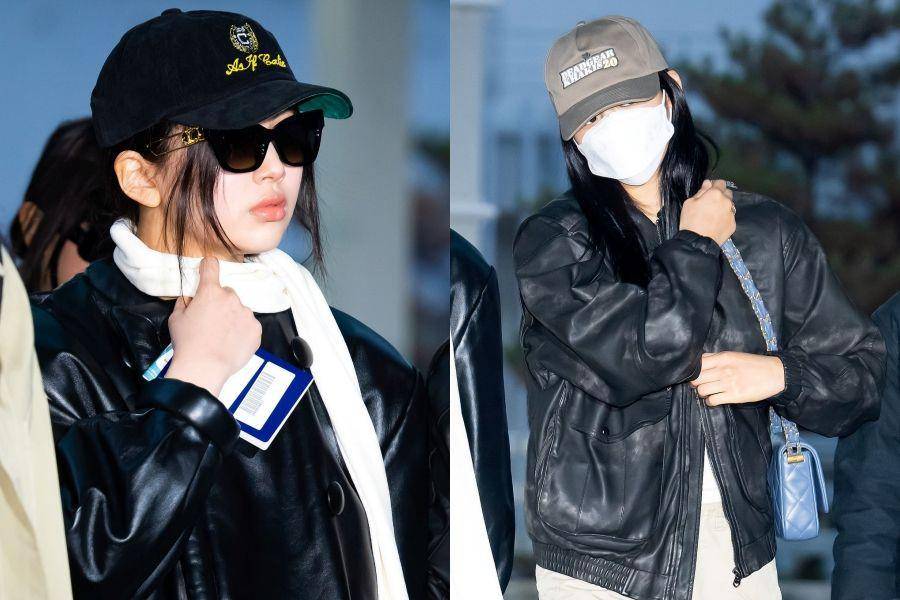Hyein dan Minji NewJeans saat berangkat ke Indonesia untuk GDA 2024 (dok. OSEN)