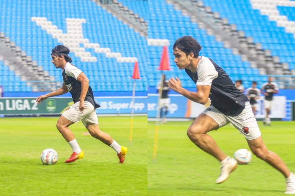 Dua pemain PSM Makassar, Rasyid Bakri (kiri) dan Victor Dethan (kanan), dalam sesi latihan di Stadion Batakan Balikpapan pada 23 September 2023. (Instagram.com/psm_makassar)