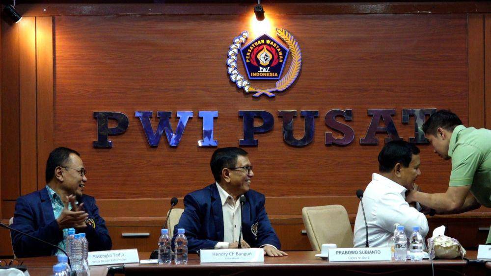 Prabowo saat menghadiri Dialog Pers dan Capres yang diadakan Persatuan Wartawan Indonesiadi (PWI) di Gedung Dewan Pers, Kamis (4/1/2024). (Dok. TKN Prabowo-Gibran)