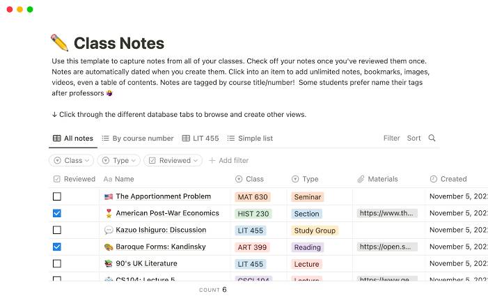Contoh template catatan kelas (https://www.notion.so/templates/class-notes)