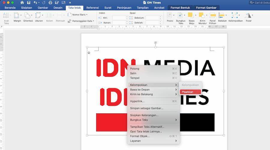 ilustrasi cara ungrouping di Word (IDN Times/Laili)