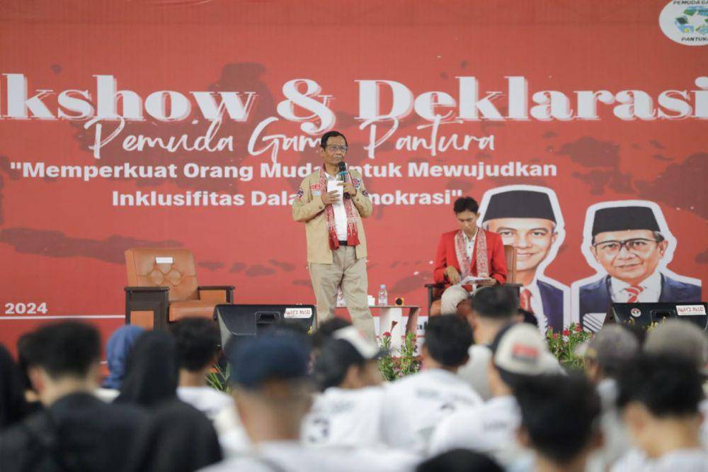 Mahfud MD hadir dalam acara deklarasi relawan bernama Pemuda Gama Pantura di Indramayu, Jawa Barat, pada Senin (8/1/2024) (IDN Times/Istimewa)