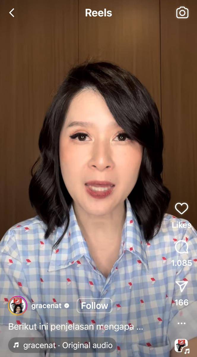 Video Instagam reels Grace Natalie ungkap alasan menghampiri meja moderator saat jeda debat capres (instagram.com/gracenat)
